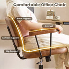 Chaise de bureau à domicile avec accoudoirs rembourrés, chaise de bureau exécutive compacte à roulettes et pivotante, hauteur réglable, dossier mi-hauteur