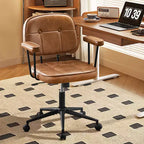 Chaise de bureau à domicile avec accoudoirs rembourrés, chaise de bureau exécutive compacte à roulettes et pivotante, hauteur réglable, dossier mi-hauteur