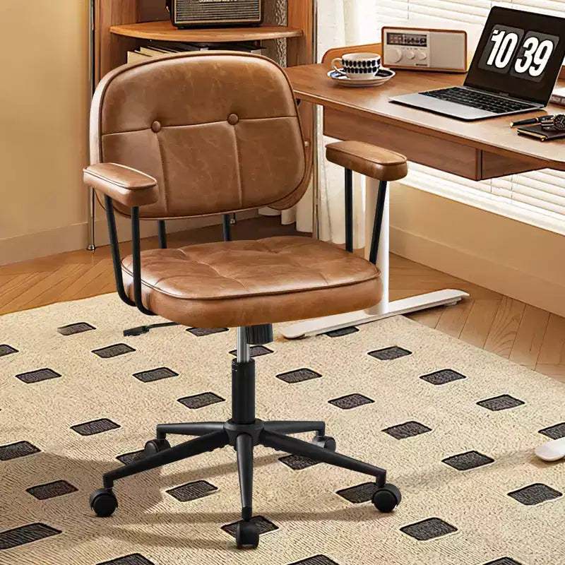 Chaise de bureau à domicile avec accoudoirs rembourrés, chaise de bureau exécutive compacte à roulettes et pivotante, hauteur réglable, dossier mi-hauteur