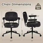 Chaise de bureau à domicile avec accoudoirs rembourrés, chaise de bureau exécutive compacte à roulettes et pivotante, hauteur réglable, dossier mi-hauteur