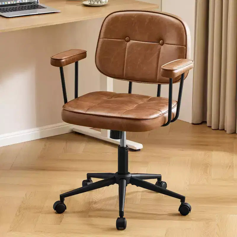Chaise de bureau à domicile avec accoudoirs rembourrés, chaise de bureau exécutive compacte à roulettes et pivotante, hauteur réglable, dossier mi-hauteur