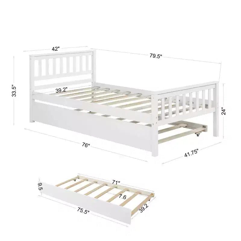 Lit simple avec lit gigogne, tête de lit et pied de lit pour chambre à coucher et chambre d'amis