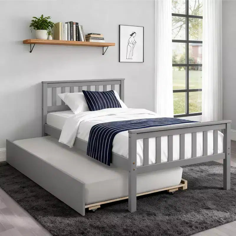 Lit simple avec lit gigogne, tête de lit et pied de lit pour chambre à coucher et chambre d'amis