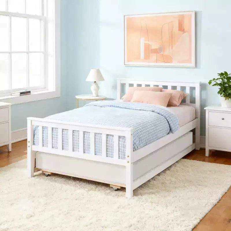 Lit simple avec lit gigogne, tête de lit et pied de lit pour chambre à coucher et chambre d'amis