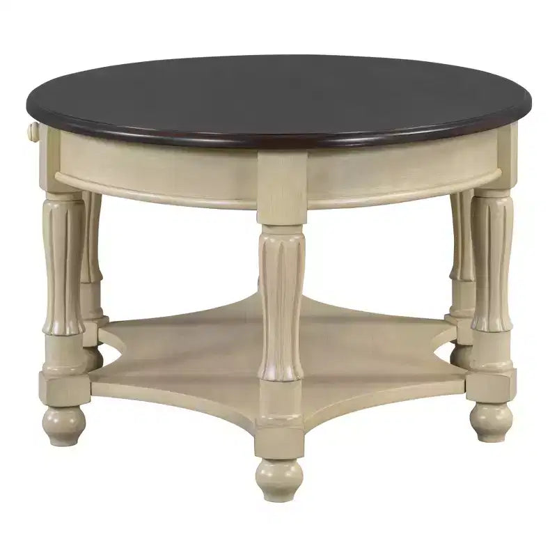 Table basse ovale vintage avec tiroir de rangement et étagère, table basse centrale en bois antique pour salon
