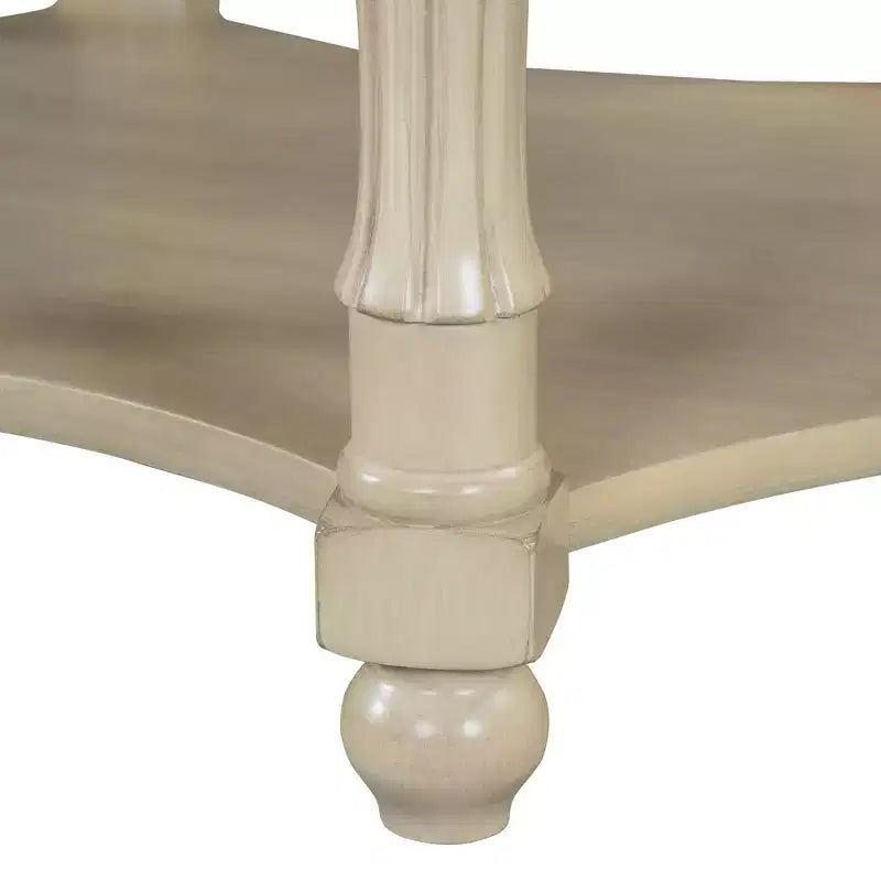 Table basse ovale vintage avec tiroir de rangement et étagère, table basse centrale en bois antique pour salon