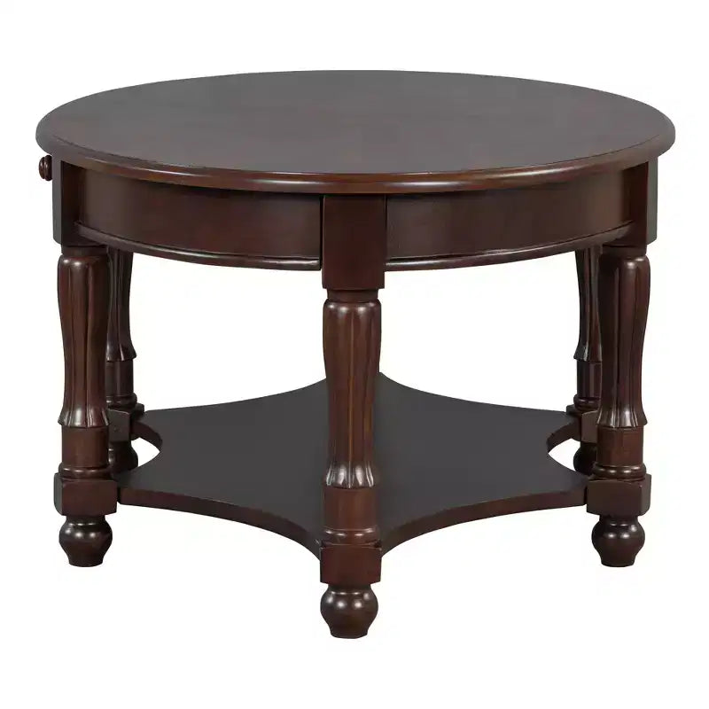 Table basse ovale vintage avec tiroir de rangement et étagère, table basse centrale en bois antique pour salon