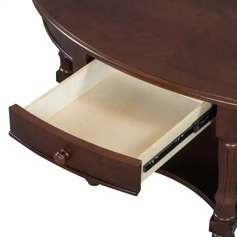 Table basse ovale vintage avec tiroir de rangement et étagère, table basse centrale en bois antique pour salon