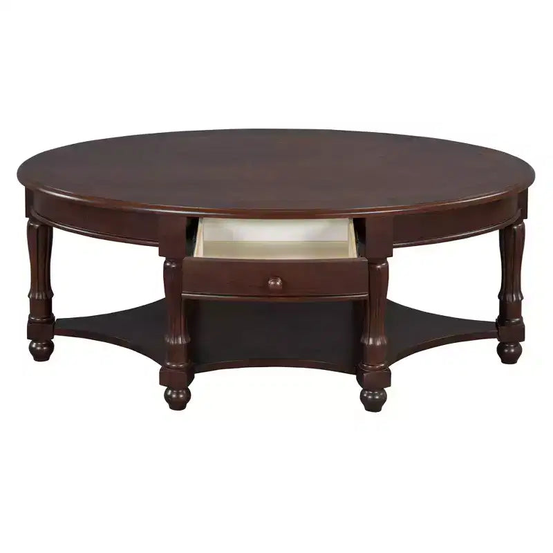 Table basse ovale vintage avec tiroir de rangement et étagère, table basse centrale en bois antique pour salon