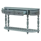 Table console incurvée en bois rétro, Table d'entrée en demi-lune avec tiroirs et étagère pour salon, 132 cm