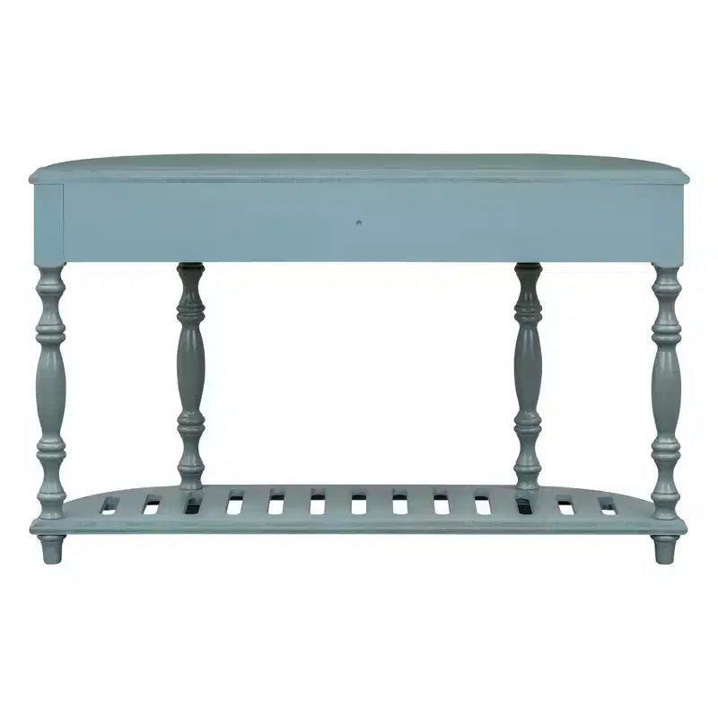 Table console incurvée en bois rétro, Table d'entrée en demi-lune avec tiroirs et étagère pour salon, 132 cm