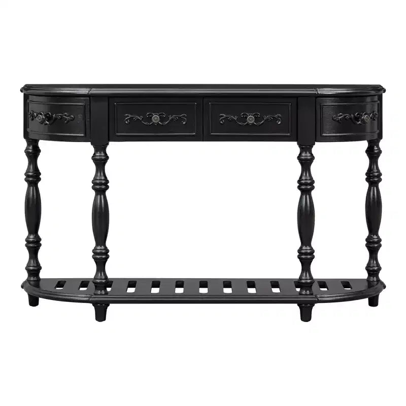 Table console incurvée en bois rétro, Table d'entrée en demi-lune avec tiroirs et étagère pour salon, 132 cm