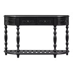 Table console incurvée en bois rétro, Table d'entrée en demi-lune avec tiroirs et étagère pour salon, 132 cm