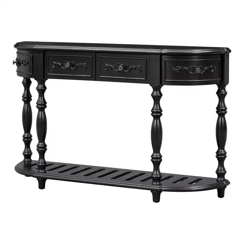 Table console incurvée en bois rétro, Table d'entrée en demi-lune avec tiroirs et étagère pour salon, 132 cm