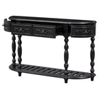 Table console incurvée en bois rétro, Table d'entrée en demi-lune avec tiroirs et étagère pour salon, 132 cm