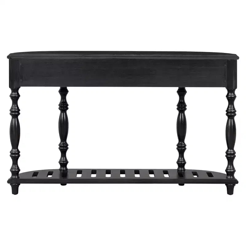 Table console incurvée en bois rétro, Table d'entrée en demi-lune avec tiroirs et étagère pour salon, 132 cm