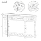 Table console incurvée en bois rétro, Table d'entrée en demi-lune avec tiroirs et étagère pour salon, 132 cm