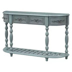 Table console incurvée en bois rétro, Table d'entrée en demi-lune avec tiroirs et étagère pour salon, 132 cm