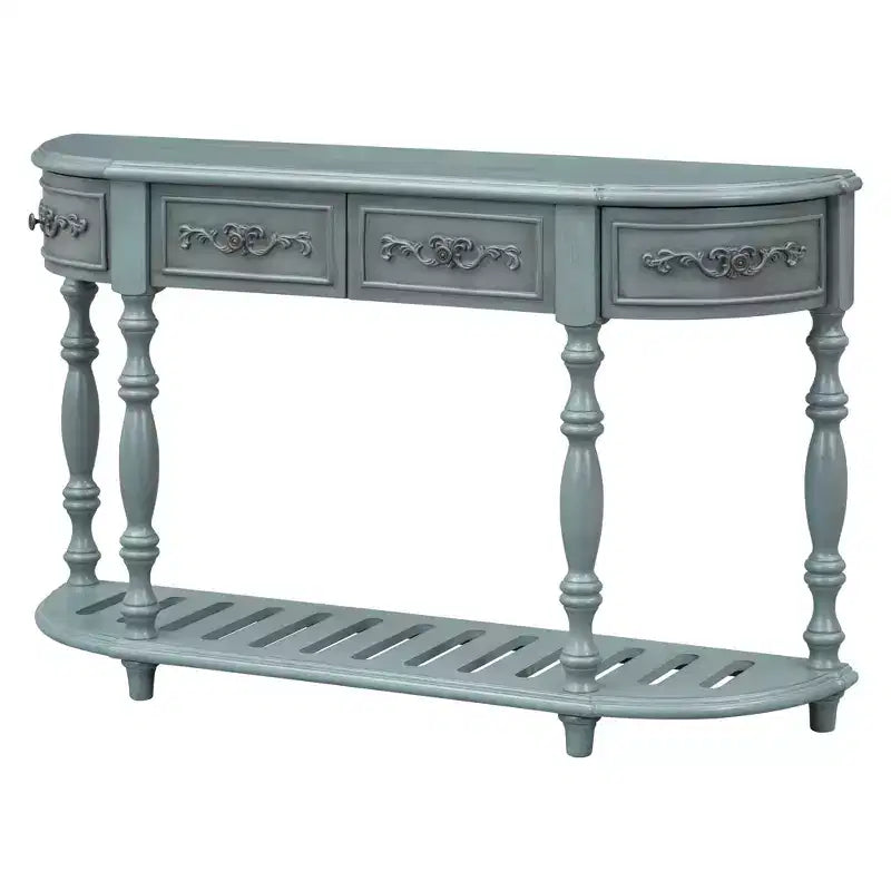 Table console incurvée en bois rétro, Table d'entrée en demi-lune avec tiroirs et étagère pour salon, 132 cm