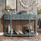Retro Wood Curved Console Table, Half Moon Hall Entryway Table with Drawers & Shelf for Living Room, 52''