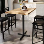 Plateau de table rectangulaire en bois massif, de qualité commerciale, pour intérieur, avec base en X en fonte résistante à la rouille de 23,5 x 29,5 (hauteur bar)