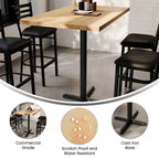 Plateau de table rectangulaire en bois massif, de qualité commerciale, pour intérieur, avec base en X en fonte résistante à la rouille de 23,5 x 29,5 (hauteur bar)