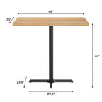 Plateau de table rectangulaire en bois massif, de qualité commerciale, pour intérieur, avec base en X en fonte résistante à la rouille de 23,5 x 29,5 (hauteur bar)