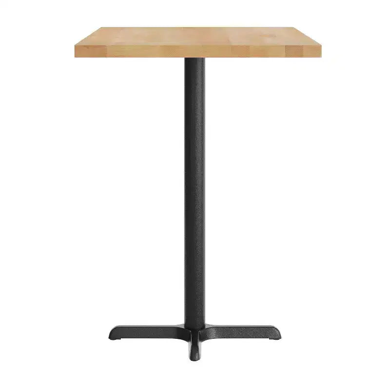 Plateau de table rectangulaire en bois massif, de qualité commerciale, pour intérieur, avec base en X en fonte résistante à la rouille de 23,5 x 29,5 (hauteur bar)
