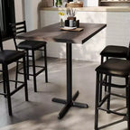 Plateau de table rectangulaire en bois massif, de qualité commerciale, pour intérieur, avec base en X en fonte résistante à la rouille de 23,5 x 29,5 (hauteur bar)