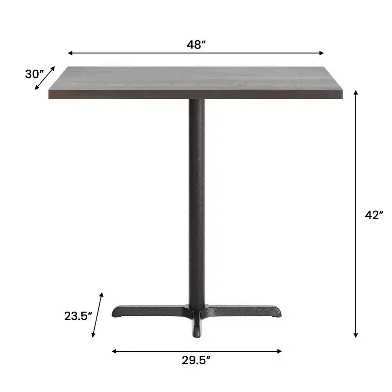 Plateau de table rectangulaire en bois massif, de qualité commerciale, pour intérieur, avec base en X en fonte résistante à la rouille de 23,5 x 29,5 (hauteur bar)