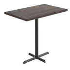 Plateau de table rectangulaire en bois massif, de qualité commerciale, pour intérieur, avec base en X en fonte résistante à la rouille de 23,5 x 29,5 (hauteur bar)
