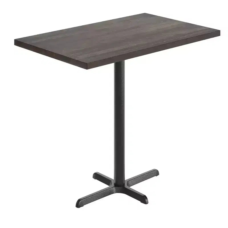 Plateau de table rectangulaire en bois massif, de qualité commerciale, pour intérieur, avec base en X en fonte résistante à la rouille de 23,5 x 29,5 (hauteur bar)