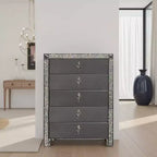 Royal Hampton Tall Dresser Chest, 5 Drawers, Crystal Trim, Gray Solid Wood