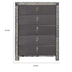 Commode haute, 5 tiroirs, garniture en cristal, bois massif gris