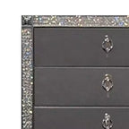 Commode haute, 5 tiroirs, garniture en cristal, bois massif gris