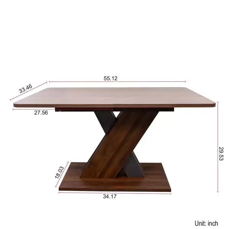 Table à manger rectangulaire extensible avec piètement en X, noyer