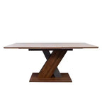 Table à manger rectangulaire extensible avec piètement en X, noyer