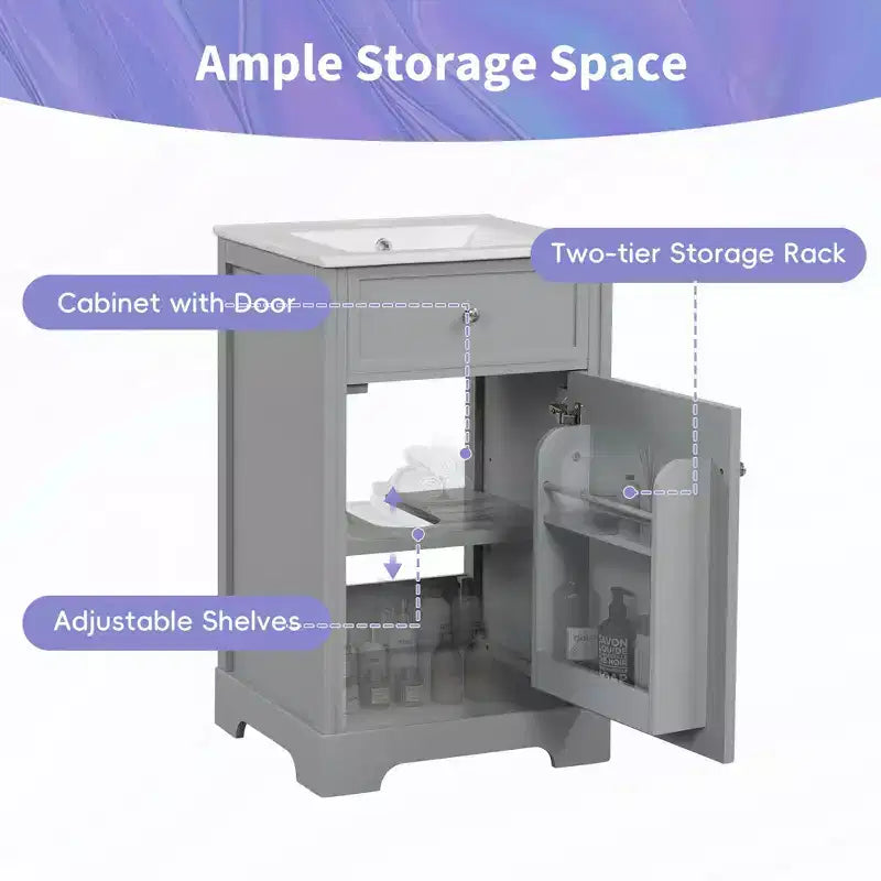 Meuble Lavabo Salle de Bain 50 cm avec Porte à Fermeture Douce Étagère de Rangement Réglable Noir