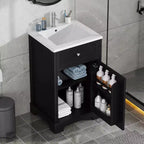 Meuble Lavabo Salle de Bain 50 cm avec Porte à Fermeture Douce Étagère de Rangement Réglable Noir