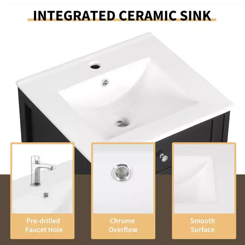 Meuble Lavabo Salle de Bain 50 cm avec Porte à Fermeture Douce Étagère de Rangement Réglable Noir