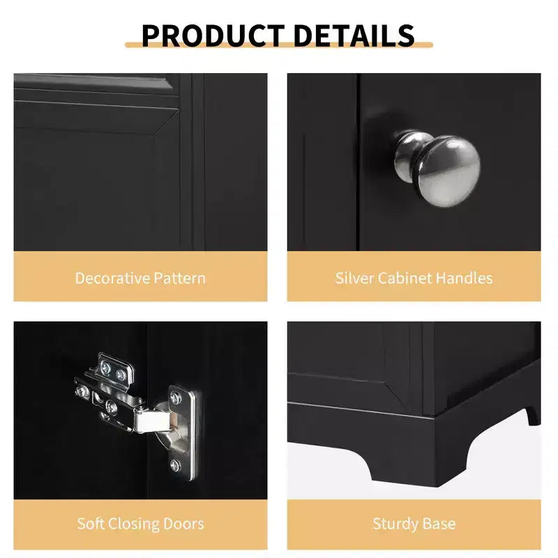 Meuble Lavabo Salle de Bain 50 cm avec Porte à Fermeture Douce Étagère de Rangement Réglable Noir