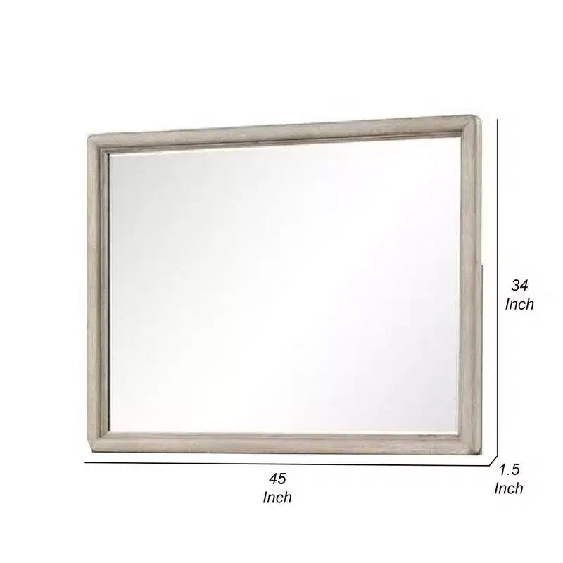 Miroir de commode, Verre biseauté, Bois massif Chêne Brun, 34x45