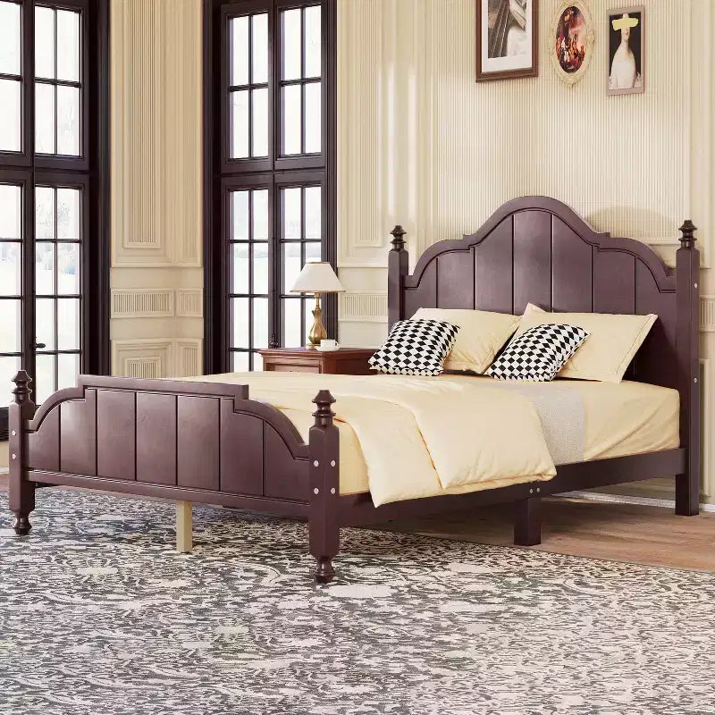 Cadre de lit double/Queen avec tête de lit, lit plateforme vintage en bois, aucun sommier tapissier requis