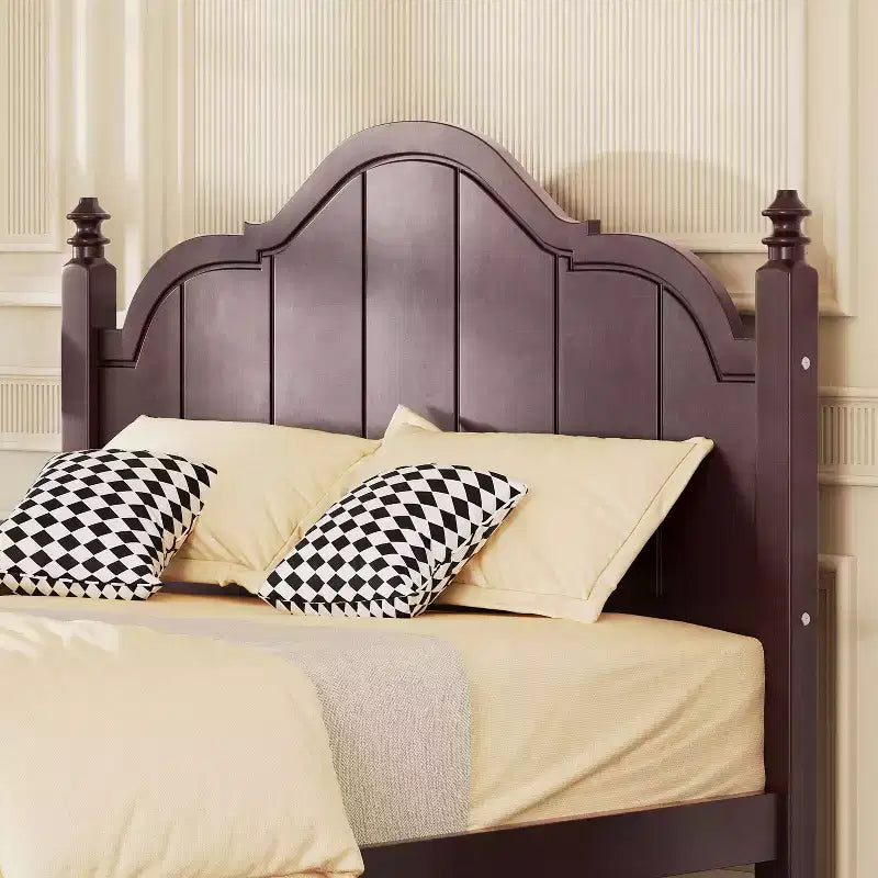 Cadre de lit double/Queen avec tête de lit, lit plateforme vintage en bois, aucun sommier tapissier requis