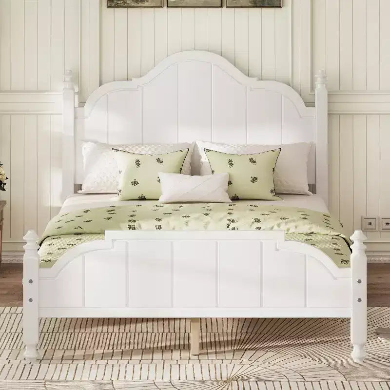 Cadre de lit double/Queen avec tête de lit, lit plateforme vintage en bois, aucun sommier tapissier requis