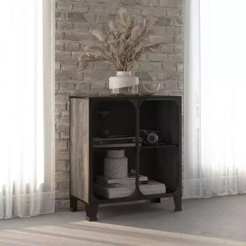 Meuble de rangement, classeur avec portes pour salon, en métal et bois d'ingénierie