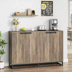 Meuble buffet de 140 cm de large avec 4 portes et étagères réglables, buffet de bar à café en bois pour salon, salle à manger, cuisine