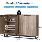 Meuble buffet de 140 cm de large avec 4 portes et étagères réglables, buffet de bar à café en bois pour salon, salle à manger, cuisine