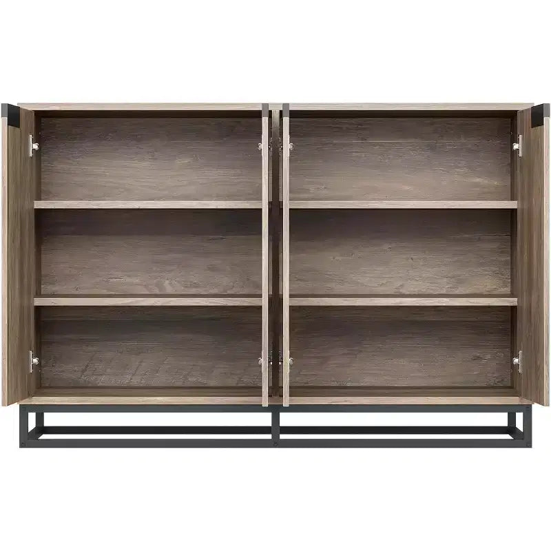 Meuble buffet de 140 cm de large avec 4 portes et étagères réglables, buffet de bar à café en bois pour salon, salle à manger, cuisine
