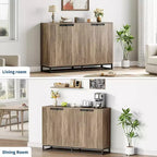 Meuble buffet de 140 cm de large avec 4 portes et étagères réglables, buffet de bar à café en bois pour salon, salle à manger, cuisine
